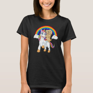 Goldendoodle Dog Riding Unicorn Rainbow Girls & Ki T-Shirt