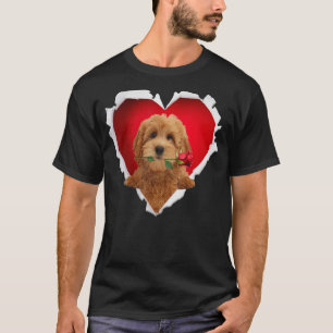 Goldendoodle Dog Rose Heart Valentines Day Couple T-Shirt