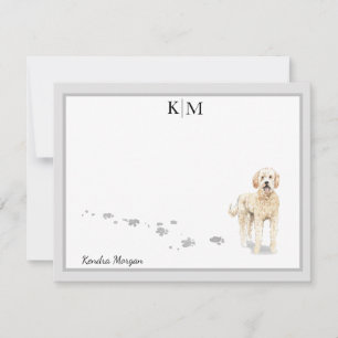 Goldendoodle Dog Standing Grey Border Monogram Card