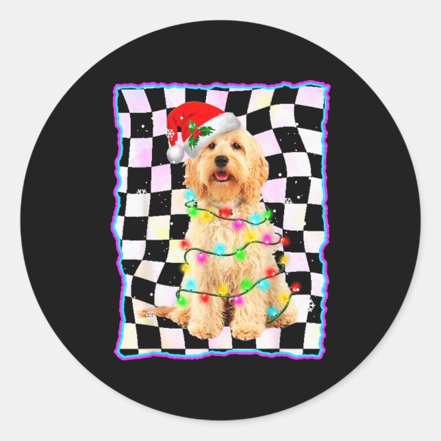 Goldendoodle Dog Tree Christmas Xmas Pet Dogs Gift Classic Round Sticker (Front)