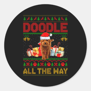 Goldendoodle Dog Ugly Christmas Sweaters Pet Dog L Classic Round Sticker