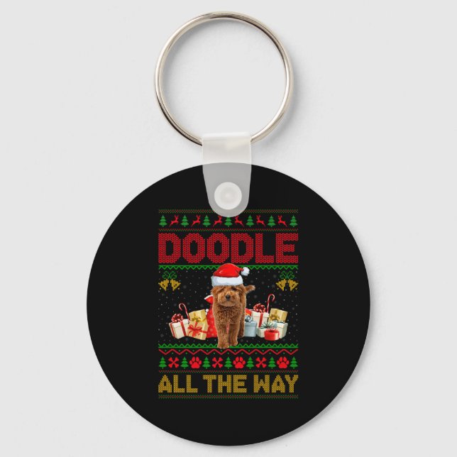 Goldendoodle Dog Ugly Christmas Sweaters Pet Dog L Key Ring (Front)