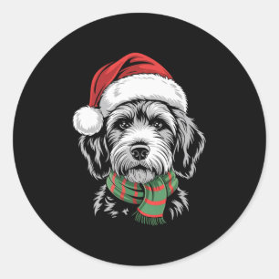 Goldendoodle Dog Xmas Santa Hat Scarf Christmas Co Classic Round Sticker
