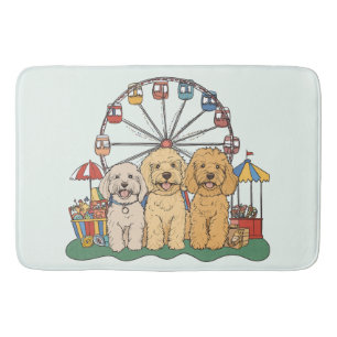 Goldendoodle Dogs At A Carnival Bath Mat