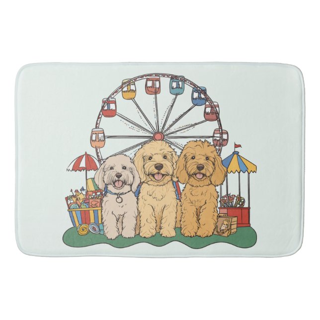 Goldendoodle Dogs At A Carnival  Bath Mat (Front)