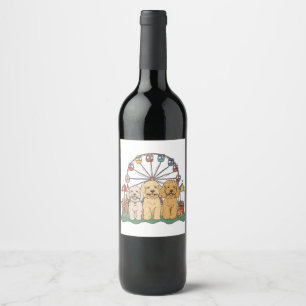 Goldendoodle Dogs At A Carnival Wine Label