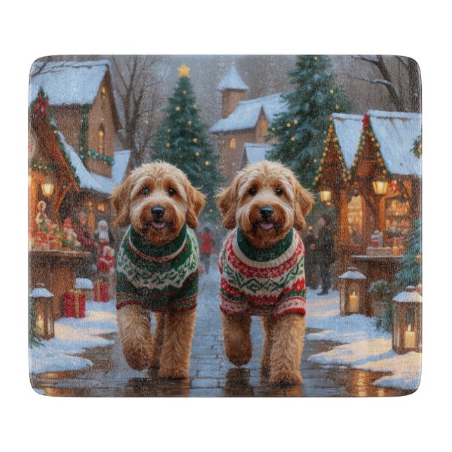 Goldendoodle Dogs Christmas Snow Holiday Cutting Board (Front)