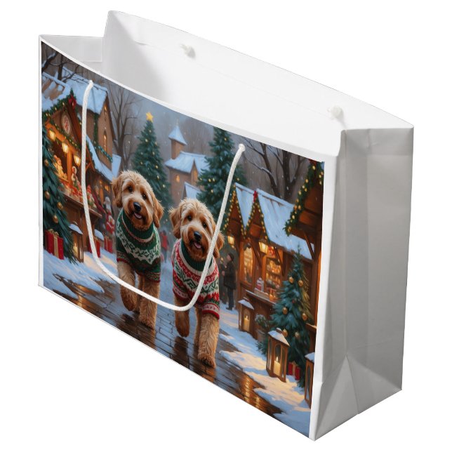 Goldendoodle Dogs Christmas Snow Holiday Large Gift Bag (Front Angled)