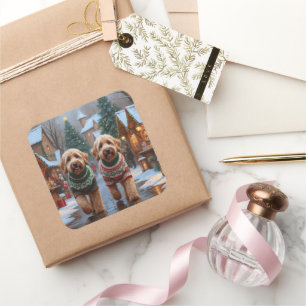 Goldendoodle Dogs Christmas Snow Holiday Square Sticker