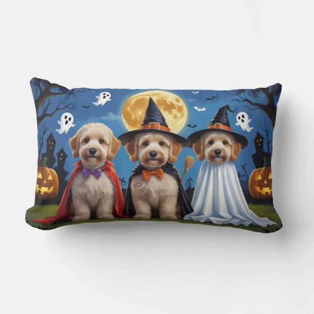 Goldendoodle Dogs Pumpkin Halloween Funny Lumbar Cushion (Front)