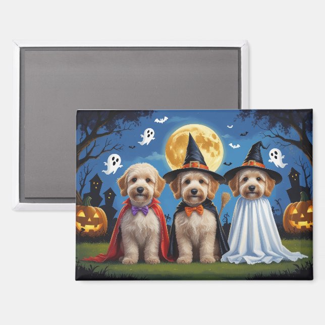 Goldendoodle Dogs Pumpkin Halloween Funny Magnet (Front/Back)