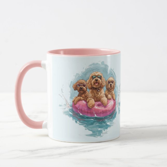 Goldendoodle Dogs Summer Pineapple Pool Float Mug (Left)