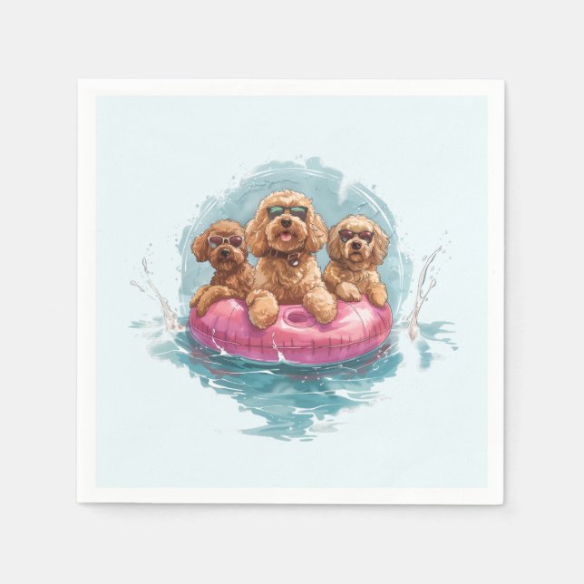 Goldendoodle Dogs Summer Pineapple Pool Float Napkin (Front)