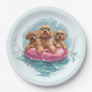 Goldendoodle Dogs Summer Pineapple Pool Float Paper Plate
