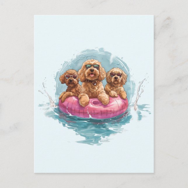 Goldendoodle Dogs Summer Pineapple Pool Float Postcard (Front)