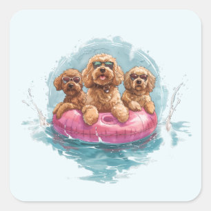 Goldendoodle Dogs Summer Pineapple Pool Float Square Sticker