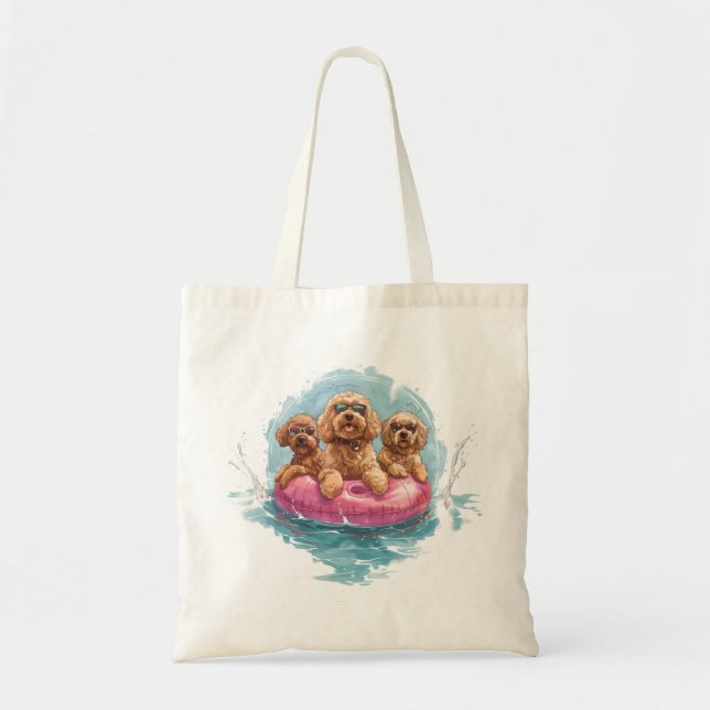 Goldendoodle Dogs Summer Pineapple Pool Float Tote Bag (Front)