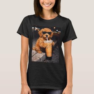 Goldendoodle drinking iced coffee funny animal mem T-Shirt