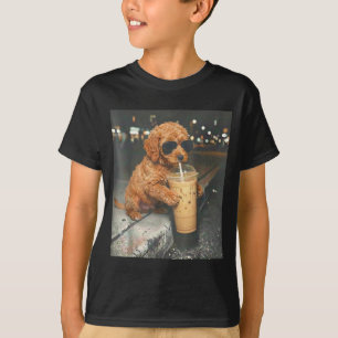 Goldendoodle drinking iced coffee funny dog memeGo T-Shirt