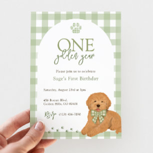 Goldendoodle First Birthday Party Green  Invitation