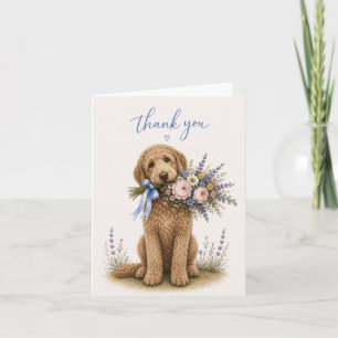 Goldendoodle Flower Bouquet Thank You Card