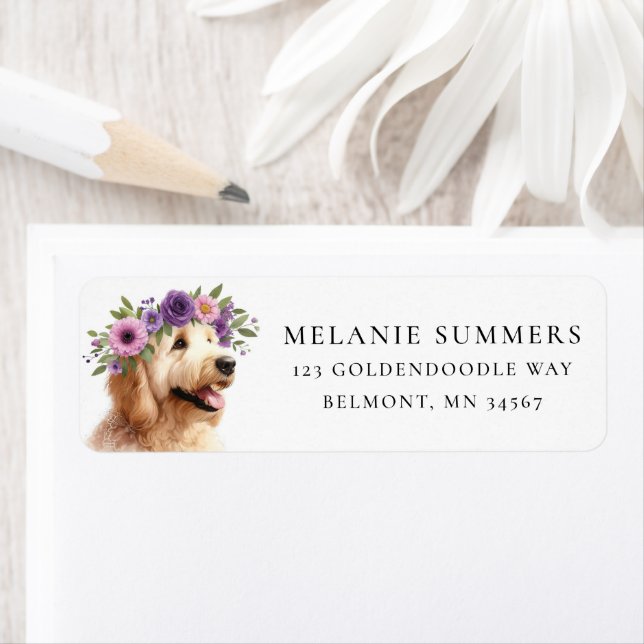 Goldendoodle Flower Crown Return Address Label (Insitu)
