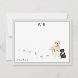 Goldendoodle & Friend Grey Border Monogram Name Card