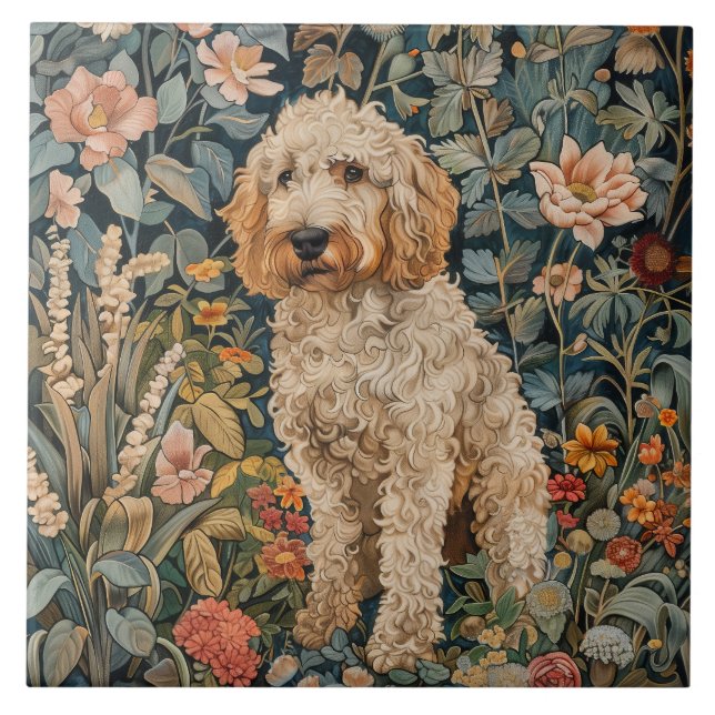 Goldendoodle Garden Tapestry Birthday Party Tile (Front)