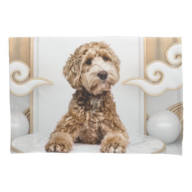 Goldendoodle Golden Background Photo Collage Pillowcase (Front)