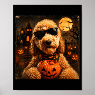Goldendoodle Halloween Pumpkin Dog Spooky Night Poster