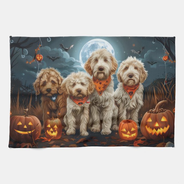 Goldendoodle Halloween Spooky  Tea Towel (Horizontal)