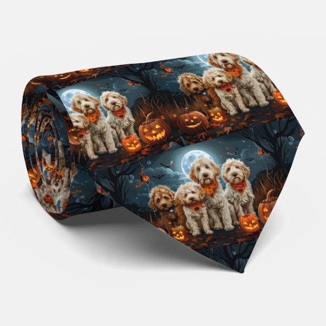 Goldendoodle Halloween Spooky  Tie (Rolled)