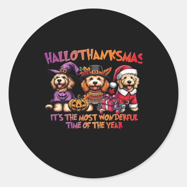 Goldendoodle Halloween Thanksgiving Christmas Clas Classic Round Sticker (Front)