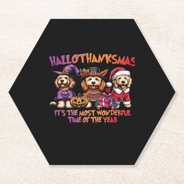 Goldendoodle Halloween Thanksgiving Christmas Clas Paper Coaster (Front)