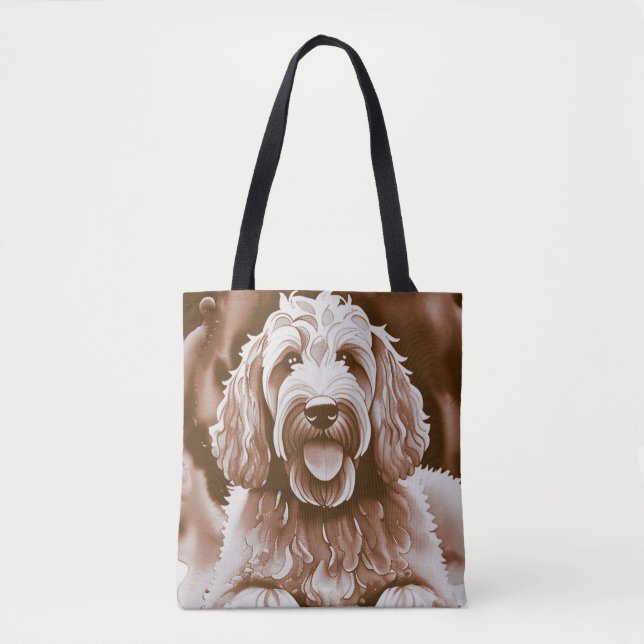 Goldendoodle Happy Dog warm neutral colours  Tote Bag (Front)