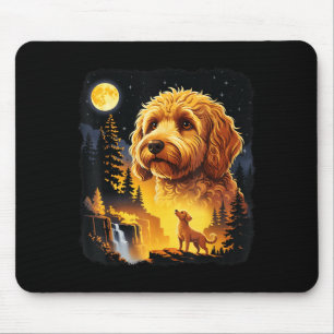 Goldendoodle Howling Moon Vintage Funny Artwork Mouse Mat