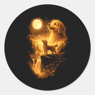 Goldendoodle howling to the moon vintage 90s funny classic round sticker