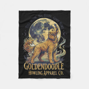 Goldendoodle howling to the moon vintage dog art fleece blanket