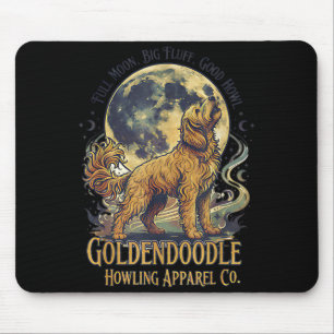 Goldendoodle howling to the moon vintage dog art mouse mat
