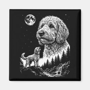 Goldendoodle howling to the moon vintage funny dog magnet