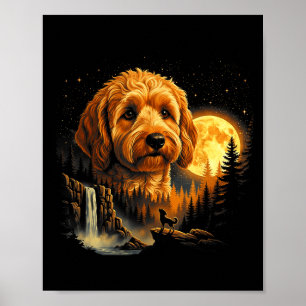 Goldendoodle Howling To The Moon Vintage Funny Gol Poster