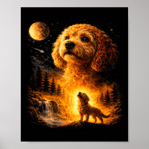 Goldendoodle Howling To The Moon Vintage Funny Mys Poster