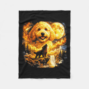 Goldendoodle Howling To The Moon Vintage Mystical Fleece Blanket