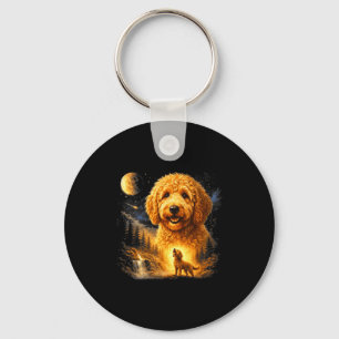 Goldendoodle howling to the moon vintage mystical key ring