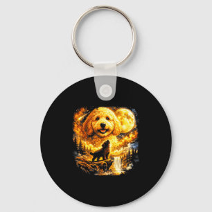 Goldendoodle Howling To The Moon Vintage Mystical Key Ring
