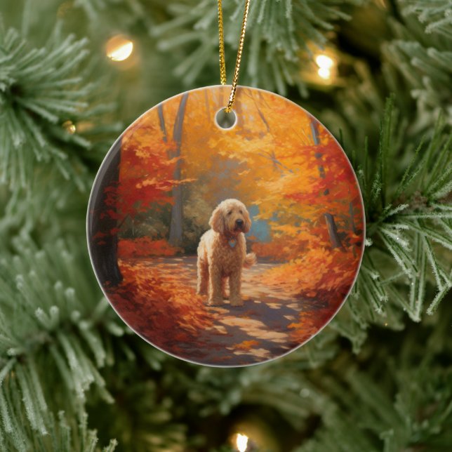 Goldendoodle in Autumn Leaves Fall Inspire  Ceramic Tree Decoration (Tree)