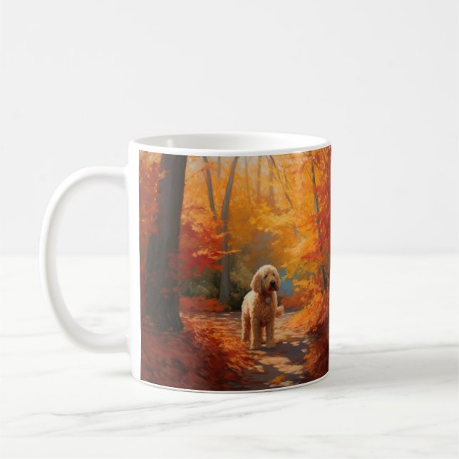 Goldendoodle in Autumn Leaves Fall Inspire  Coffee Mug (Left)