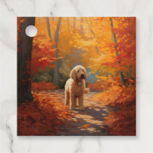 Goldendoodle in Autumn Leaves Fall Inspire  Favour Tags