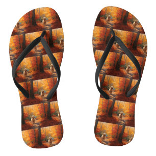 Goldendoodle in Autumn Leaves Fall Inspire  Flip Flops