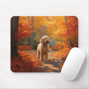 Goldendoodle in Autumn Leaves Fall Inspire  Mouse Mat